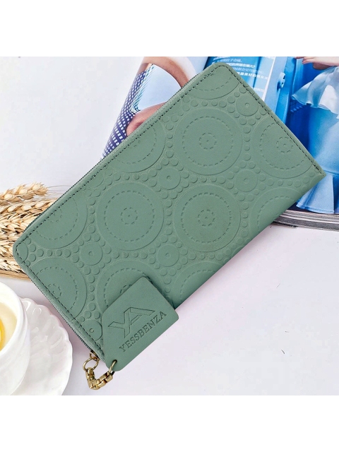 

YESSBENZA Women Textured Zip Detail Zip Around Wallet with Passport Holder, Green
