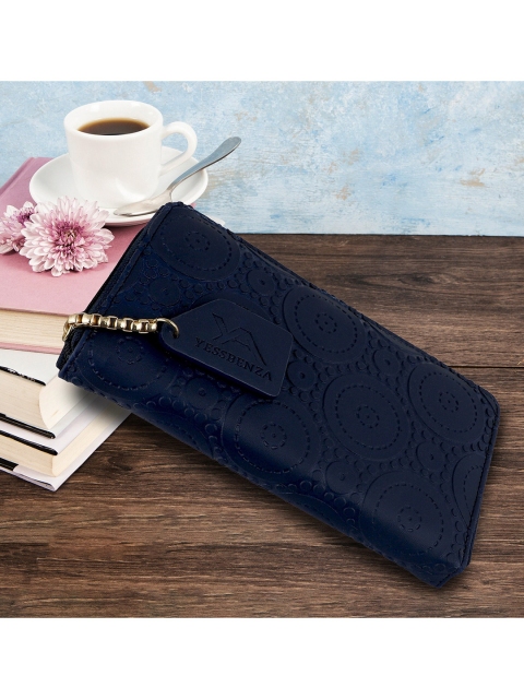 

YESSBENZA Women Woven Design Zip Detail Zip Around Wallet with Passport Holder, Blue