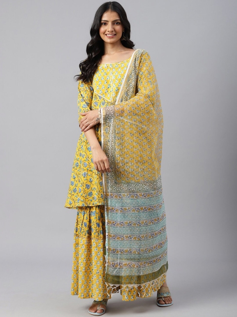 

SHRINKHLA Pure Cotton Printed Tasselled Border Dupatta, Yellow