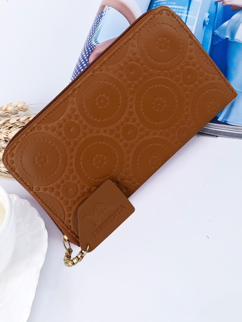 

YESSBENZA Women Woven Design Zip Detail Zip Around Wallet with Passport Holder, Tan