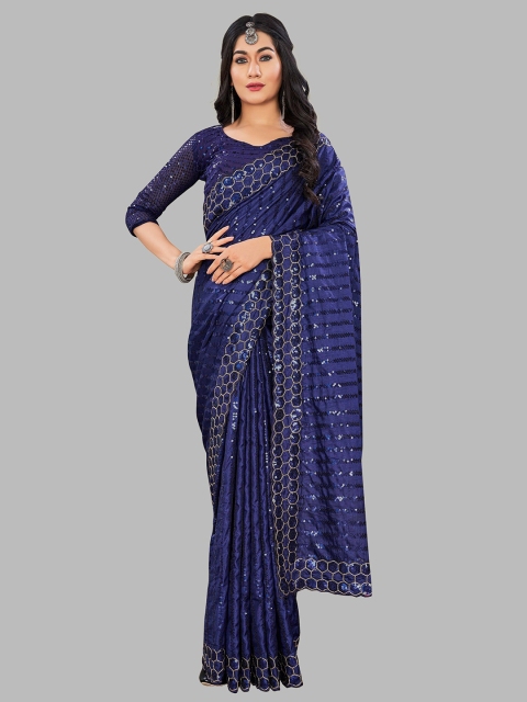 

Morang Embellished Sequinned Pure Silk Banarasi Saree, Blue
