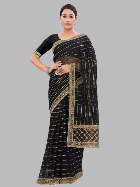

Morang Embellished Sequinned Net Banarasi Saree, Black