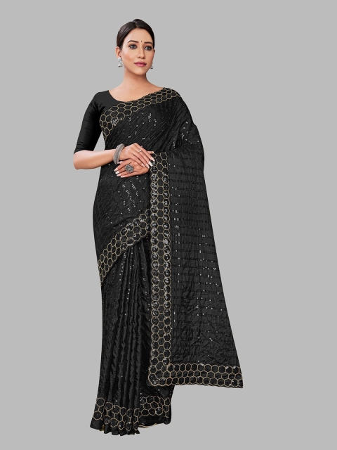 

Morang Black Embellished Sequinned Pure Silk Banarasi Saree