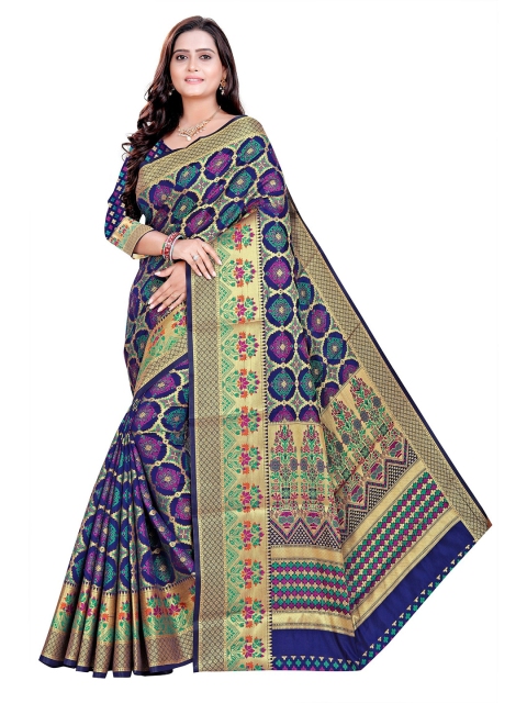 

Rivana Woven Design Zari Poly Silk Banarasi Saree, Navy blue