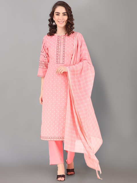 

Mclothings Women Pink Printed Kurta with Trouser & Dupatta