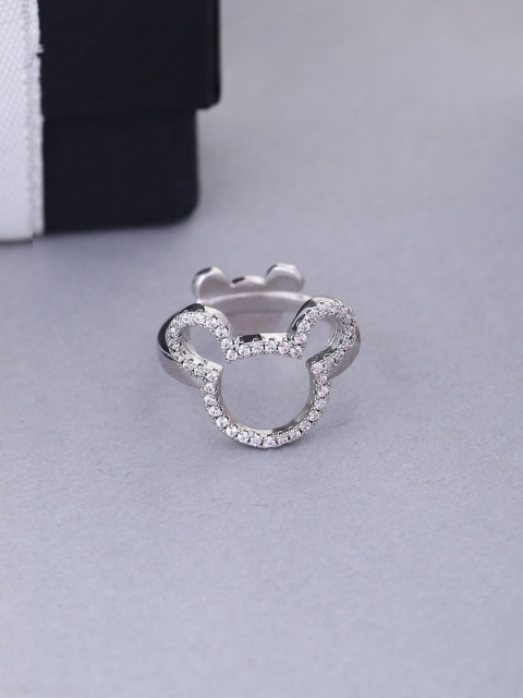 

Tistabene Rhodium-Plated Mickey Mouse Designed Stone Studded Finger Ring, White