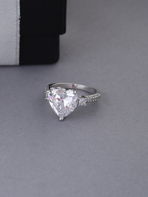 

Tistabene Rhodium-Plated Stone-Studded Finger Ring, Silver