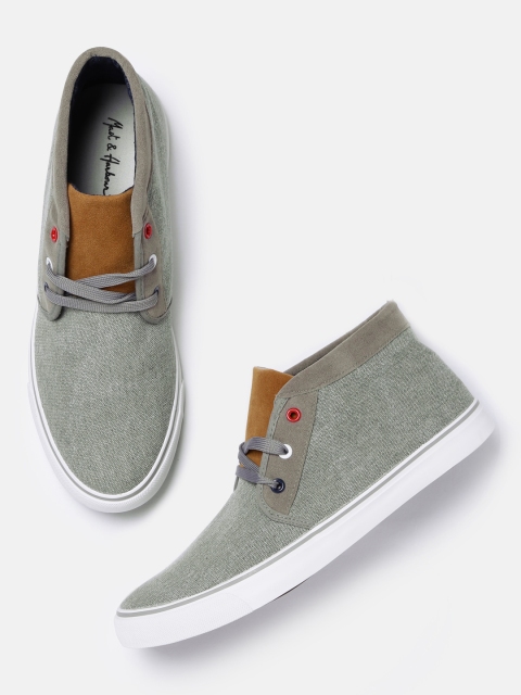 

Mast & Harbour Men Grey Solid Synthetic Mid-Top Sneakers
