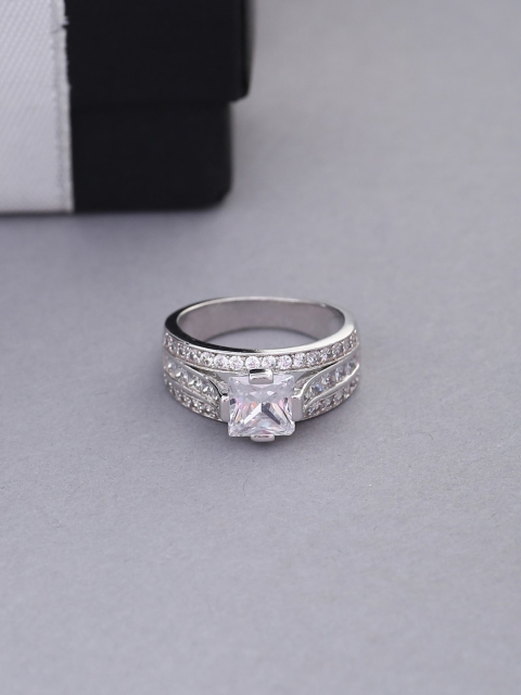 

Tistabene Rhodium-Plated Artificial Stone Studded Ring, Silver