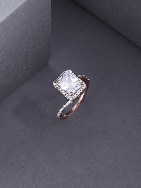

Tistabene Rose Gold-Plated Stone-Studded Finger Ring, White