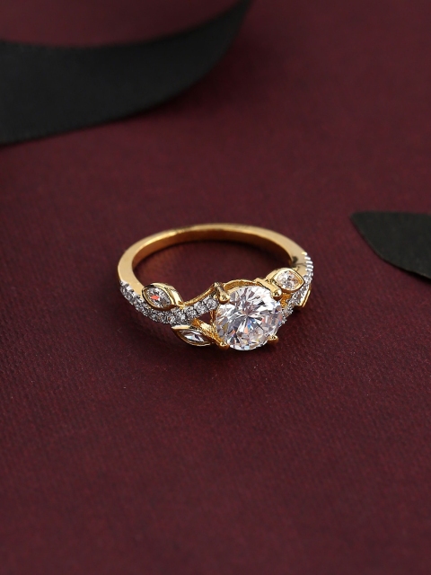 

Tistabene Women Gold Plated Solitaire Finger Ring, White