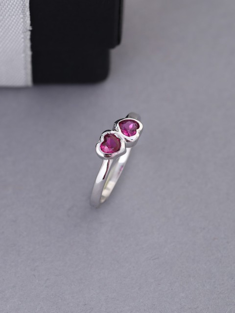 

Tistabene Rhodium-Plated Stone-Studded Couples Heart Finger Ring, Silver