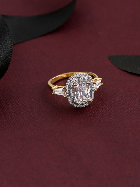 

Tistabene Gold-Plated Emerald Shaped Stone Finger Ring, White