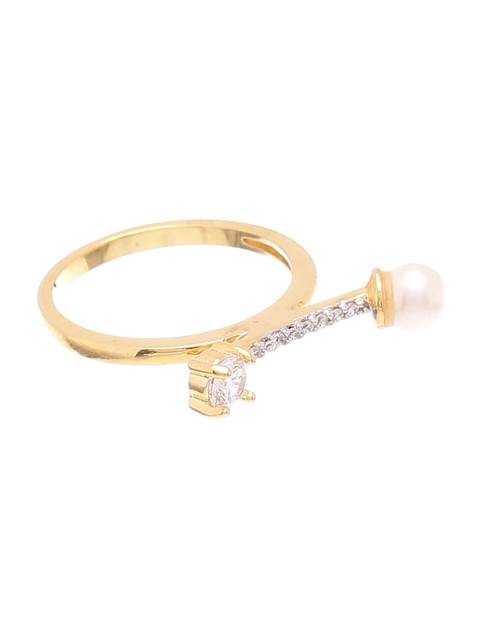 

Tistabene Gold-Plated AD Studded & Pearls Beaded Ring
