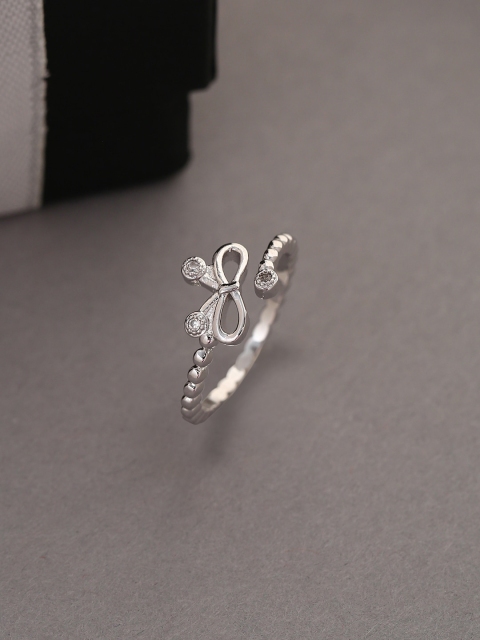 

Tistabene White Gold-Plated & Stone-Studded Butterfly Ring