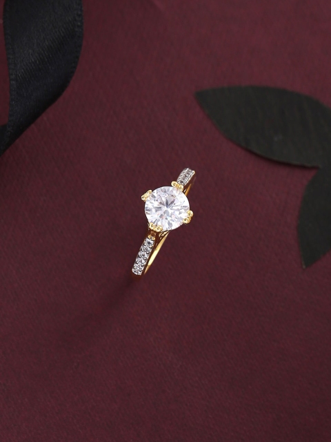 

Tistabene Gold-Plated Diamond Studded Solitaire Finger Ring, White