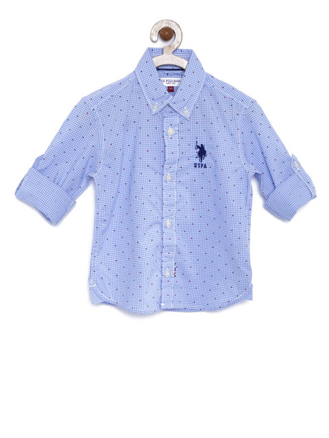

U.S. Polo Assn. Kids Boys Blue Micro Checked & Printed Casual Shirt