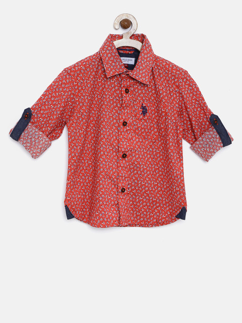 

U.S. Polo Assn. Kids Boys Red Regular Fit Printed Casual Shirt