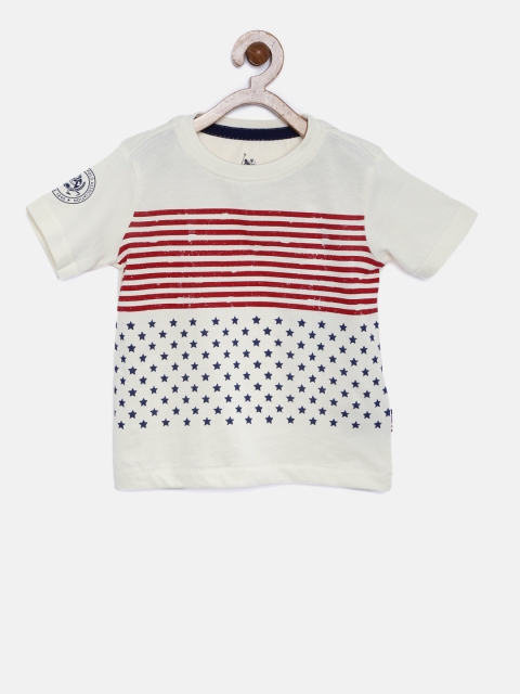 

U.S. Polo Assn. Kids Boys Off-White Printed Round Neck T-shirt