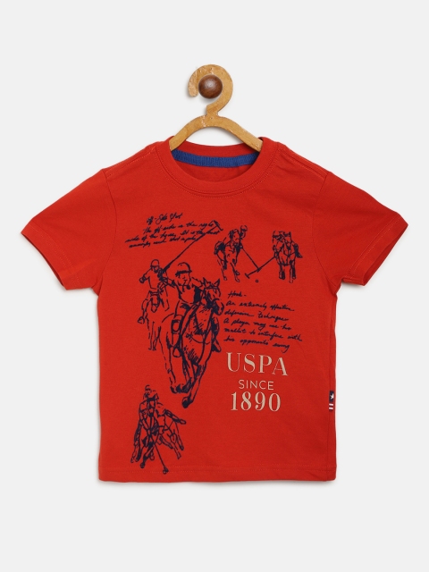 

U S Polo Assn Kids Boys Red & Navy Blue Cotton Printed Round Neck T-shirt