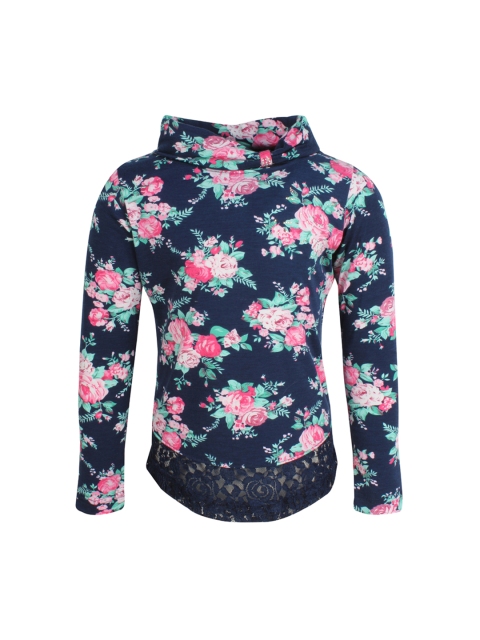 

CUTECUMBER Girls Navy Blue Floral Print Top