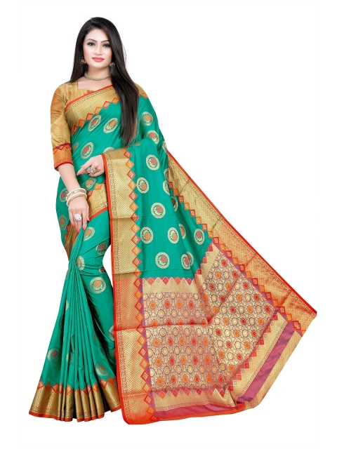 

Rivana Ethnic Motifs Zari Pure Silk Banarasi Saree, Teal