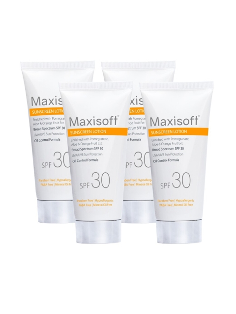 

Maxisoft Set Of 4 Sunscreen Lotion SPF 30, 200ml, White