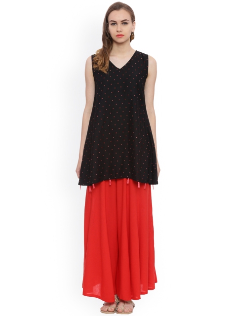 

Avaana Black Printed A-Line Kurti