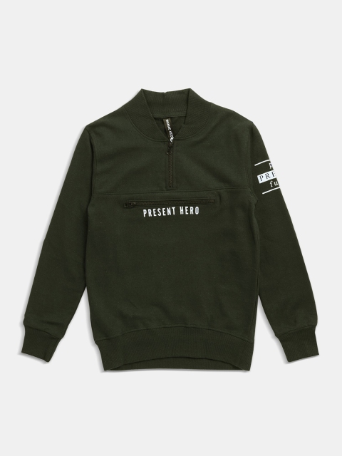 

Maniac Boys Printed Pure cotton Sweatshirt, Olive