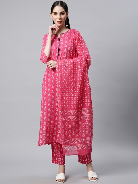 

Sringam Women Magenta Ethnic Motifs Printed Kurta with Trousers & With Dupatta