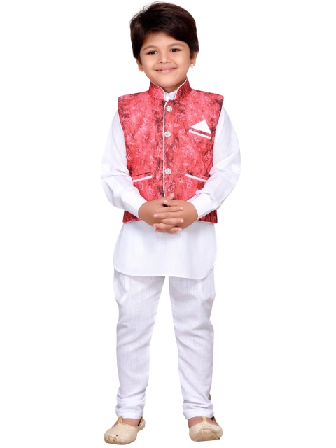 

Aj DEZInES Boys Red & White Printed Kurta Set
