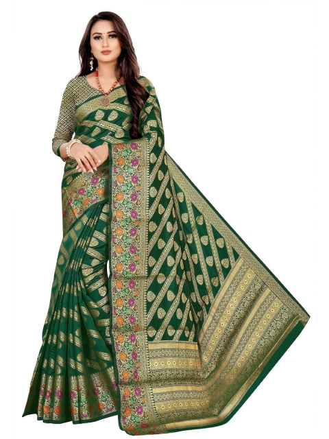 

Rivana Green & Gold-Toned Woven Design Zari Banarasi Saree