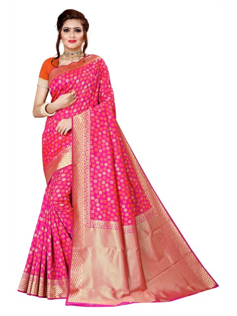 

Rivana Floral Zari Banarasi Saree, Pink