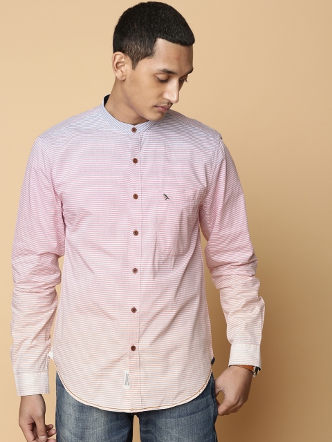 

Mr Bowerbird Men Pink & White Tailored Fit Striped Casual Shirt