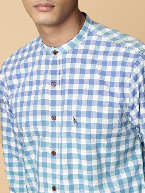 

Mr Bowerbird Men Blue & Green Tailored Fit Checked Casual Shirt