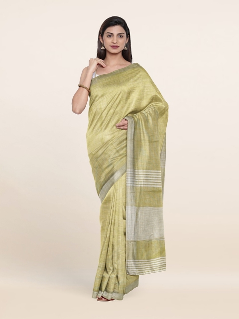 

Pothys Striped Zari Pure Linen Saree, Green
