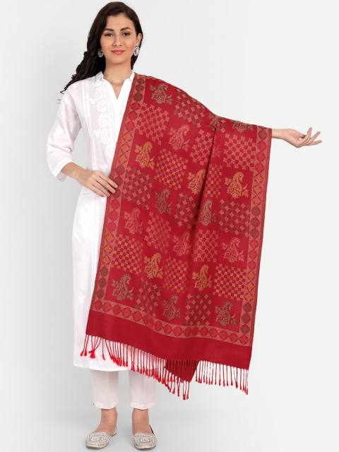 

HK colours of fashion Women Woven-Design Shawl, Red