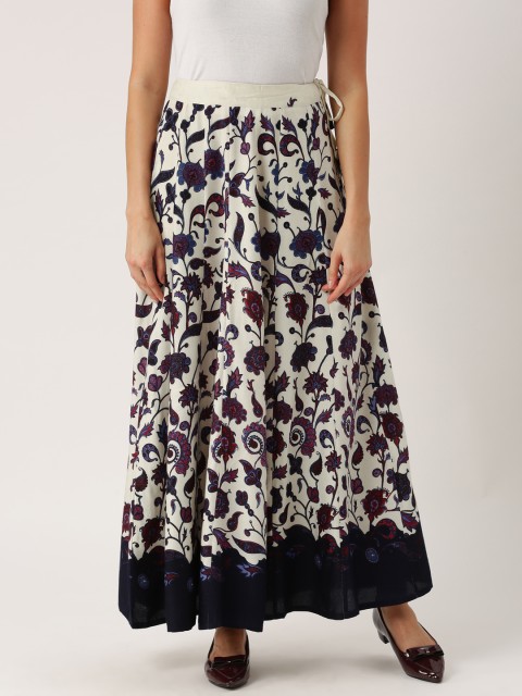 

IMARA Off-White & Navy Printed Maxi A-Line Skirt