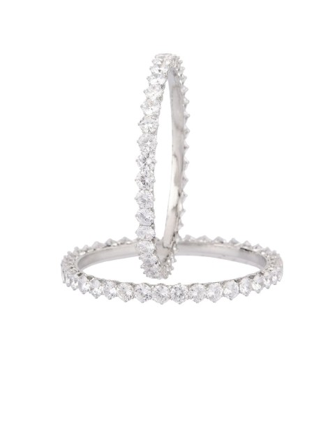 

Efulgenz Set of 2 Rhodium-Plated Cubic Zirconia Studded Bangles, White