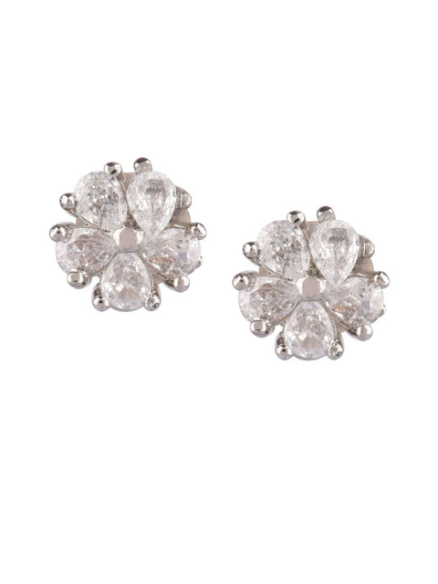 

Efulgenz Rhodium Plated Floral Studs Earrings, White