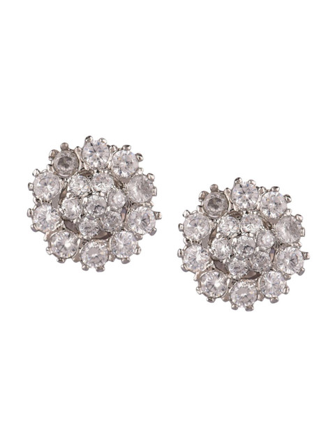 

Efulgenz Rhodium Plated Floral Studs Earrings, White