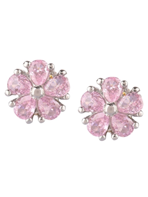 

Efulgenz Rhodium Plated Floral Studs Earrings, Pink