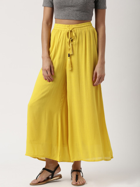 

IMARA Women Yellow Solid Wide Leg Palazzos