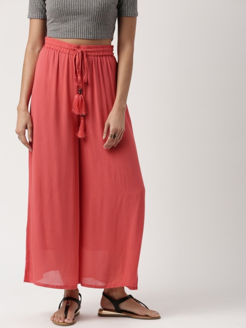 

IMARA Women Coral Pink Wide Leg Solid Palazzos