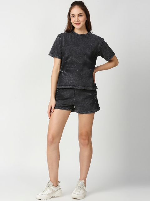 

Blamblack Women Solid Denim Co-Ords, Black