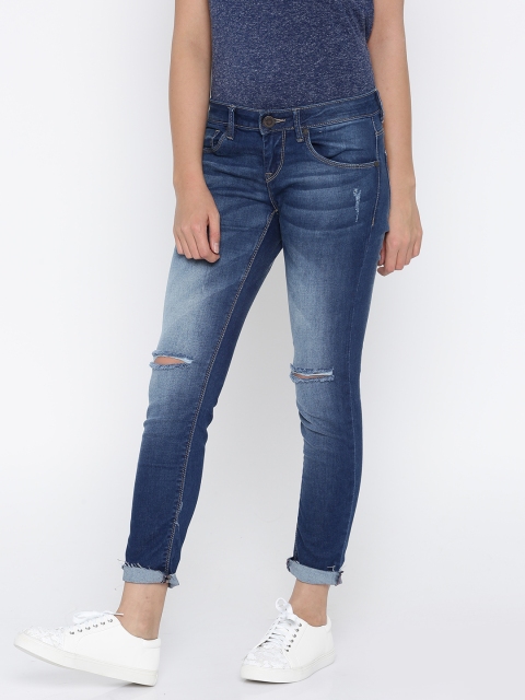 

Moda Rapido Women Blue Skinny Fit Mid-Rise Slash Knee Stretchable Cropped Jeans