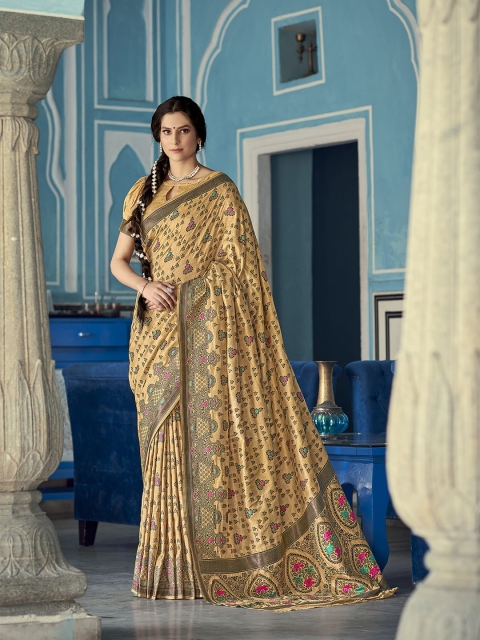 

elora Floral Woven Design Saree, Brown