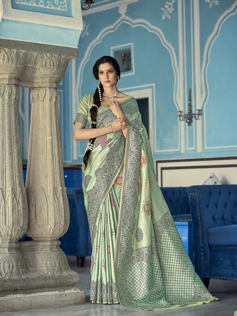 

elora Ethnic Motifs Saree, Green