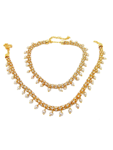 

FEMMIBELLA Gold-Plated Pearl & AD Studded Anklet