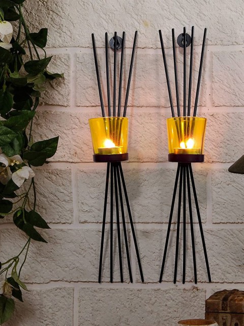

TIED RIBBONS Set Of 2 Wall Hanging Tealight Candle Holders, Black